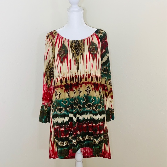 Western Boho Tunic Top Stretch 3/4 Bell Sleeve Med - Picture 2 of 5